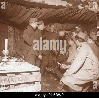 Soldiers in a shelter, Genicourt, northern France, c1914-c1918. Artist: Unknown. Stock Photo