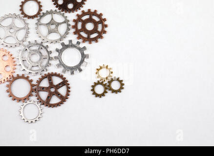 Different sizes and colored gears on a white background Stock Photo