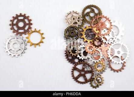 Different sizes and colored gears on a white background Stock Photo