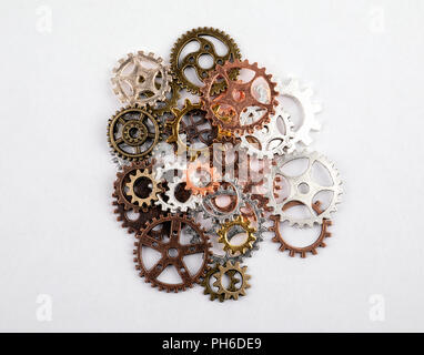 Different sizes and colored gears on a white background Stock Photo