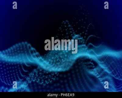 Digital landscape with flowing dots. 3D particle sound waves. Stock Vector