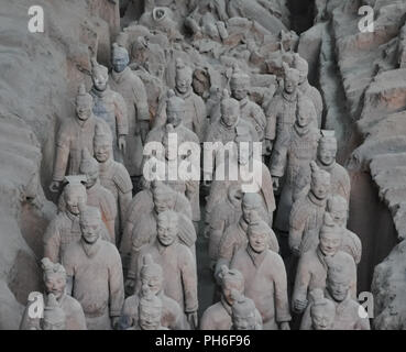 XIAN, CHINA - October 29, 2017: Terracotta Army. Clay soldiers of the Chinese emperor. Sculptures of the soldiers of the emperor. Stock Photo