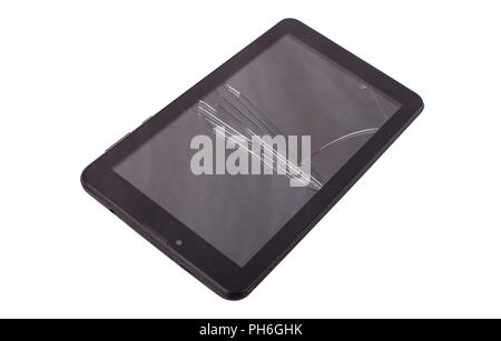 Cracked tablet - glasbruch. Tablet pc with broken screen. Stock Photo