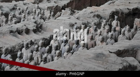 XIAN, CHINA - October 29, 2017: Terracotta Army. Clay soldiers of the Chinese emperor. Sculptures of the soldiers of the emperor. Stock Photo