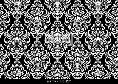 Flower pattern background, White and black floral ornament Stock Photo