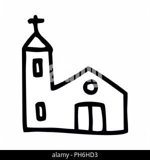 Hand drawn style illustration of a simple church Stock Vector