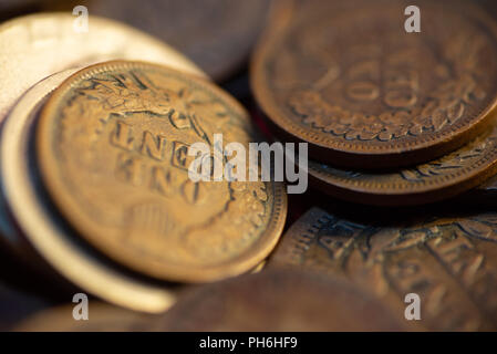 One cent coins from the late 1800s. Stock Photo