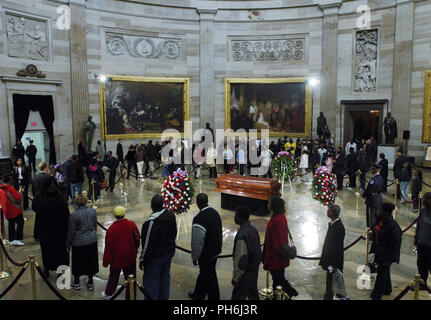 From October 30-31, 2005, Rosa Parks lay in honor in the Capitol Rotunda. Parks was the first woman to lay in honor in the Capitol Rotunda and the second African-American. Parks is best known as a civil rights pioneer. She died on October 24, 2005, in Detroit, Michigan. Stock Photo