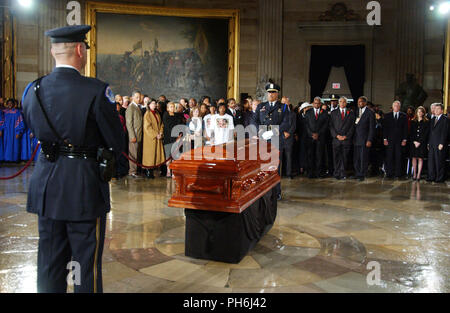 From October 30-31, 2005, Rosa Parks lay in honor in the Capitol Rotunda. Parks was the first woman to lay in honor in the Capitol Rotunda and the second African-American. Parks is best known as a civil rights pioneer. She died on October 24, 2005, in Detroit, Michigan. Stock Photo