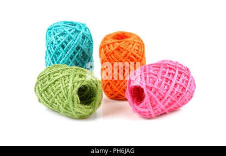 Skein of natural jute twine isolated on white. Stock Photo