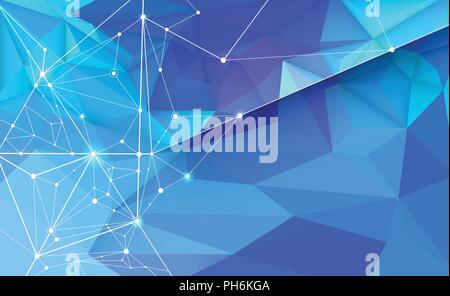 Vector 3D Illustration Geometric, Polygon, Line,Triangle pattern shape with molecule structure. Polygonal with blue purple, yellow background. Stock Vector