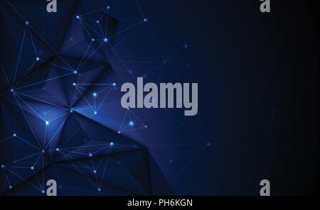 Vector 3D Illustration Geometric, Polygon, Line,Triangle pattern shape with molecule structure. Polygonal with dark blue background. Stock Vector