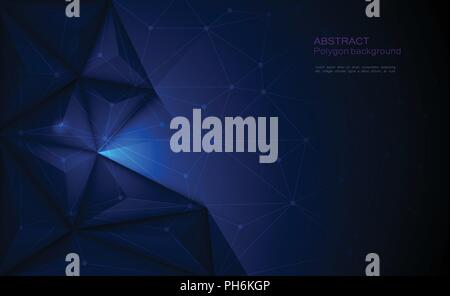 Vector 3D Illustration Geometric, Polygon, Line,Triangle pattern shape with molecule structure. Polygonal with dark blue background. Stock Vector