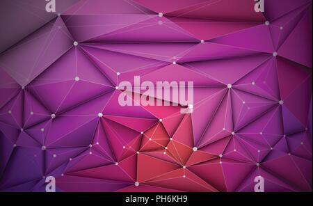 Vector 3D Illustration Geometric, Polygon, Line,Triangle pattern shape with molecule structure. Polygonal with red, blue background. Abstract science, Stock Vector