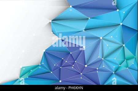 Vector 3D Illustration Geometric, Polygon, Line,Triangle pattern shape with molecule structure. Polygonal with green, blue background. Abstract scienc Stock Vector