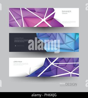 Vector polygon banner set. Polygonal or low poly pattern background. Illustration abstract layout, label design. Futuristic digital technology concept Stock Vector