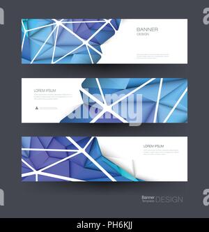 Vector polygon banner set. Polygonal or low poly pattern background. Illustration abstract layout, label design. Futuristic digital technology concept Stock Vector