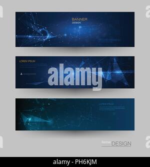 Abstract Molecules banner set with line, geometric, polygon. Vector design network background. Modern science, chemistry technology concept for websit Stock Vector