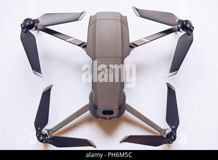 Prague, Czech Republic - August 31 , 2018: DJI new drone Mavic 2 Pro with 1 inch Hasselblad camera on white background. Stock Photo