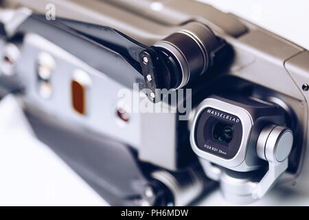 Prague, Czech Republic - August 31 , 2018: DJI new drone Mavic 2 Pro with 1 inch Hasselblad camera on white background. Stock Photo