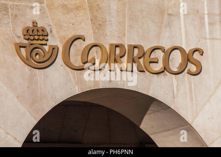 SANTANDER, SPAIN - OCTOBER 31, 2013. Facade of the Spanish post office, Santander on October 31, 2013. Correos is the national postal service of Spain Stock Photo