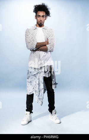 Stylish Young Hip Hop Male Dancer Against White Stock Photo