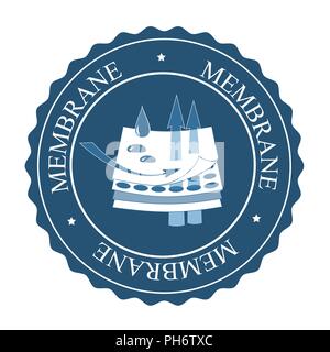 Membrane fabric sign. Layered materials. Breathable, water resistant and windproof. Vector round shape icon illustration isolated on white background. Stock Vector