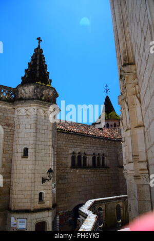 The Basilique St-Sauveur, a pilgrimage church and cloister in the medieval village of Rocamadour in the Lot department of France Stock Photo