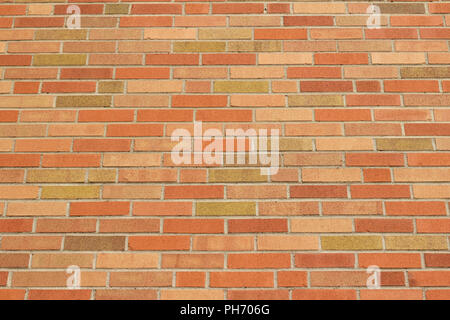 Flemish stretcher bond pattern vintage brick wall background with brick in multi color shades of orange, yellow and beige tan Stock Photo