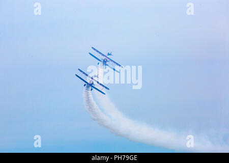 Bournemouth, UK. 30th August 2018. The Aero Superbatics Wingwalkers wing walkers perform at the 11th annual Bournemouth Air Festival. Perfect weather for flying - the Flying Circus. Credit: Carolyn Jenkins/Alamy Live News Stock Photo