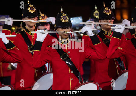 Moscow, Russia. 30th August 2018. Members of the Brentwood Imperial Youth Band perform of the 2018 Spasskaya Tower International Military Music Festival, in Moscow's Red Square, Russia Credit: Nikolay Vinokurov/Alamy Live News Stock Photo