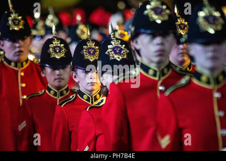 Moscow, Russia. 30th August 2018. Members of the Brentwood Imperial Youth Band perform of the 2018 Spasskaya Tower International Military Music Festival, in Moscow's Red Square, Russia Credit: Nikolay Vinokurov/Alamy Live News Stock Photo