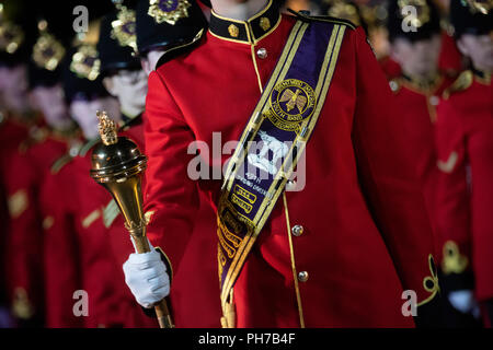 Moscow, Russia. 30th August 2018. Members of the Brentwood Imperial Youth Band perform of the 2018 Spasskaya Tower International Military Music Festival, in Moscow's Red Square, Russia Credit: Nikolay Vinokurov/Alamy Live News Stock Photo