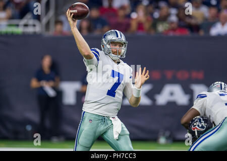 Houston, USA. 30th Aug 2018. August 30, 2018: Dallas Cowboys quarterback Cooper Rush (7) throws a pass during the 2nd quarter of a preseason NFL football game between the Houston Texans and the Dallas Cowboys at NRG Stadium in Houston, TX. Trask Smith/CSM Credit: Cal Sport Media/Alamy Live News Stock Photo