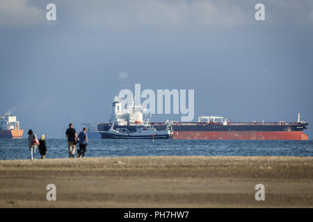 August 28, 2018 - Skagen, Nordjylland, Denmark - Ships moored near the shore in Grenen (Credit Image: © Jannis Grosse/ZUMA Wire) Stock Photo