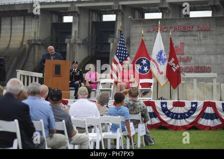La Vergne Mayor Dennis Waldron speaks about the impact of the project with her community during the 50th Anniversary of J. Percy Priest Dam and Reservoir at the dam in Nashville, Tenn., June 29, 2018. Stock Photo