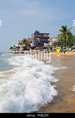 Vertical view of the beach in Hikkaduwa, Sri Lanka. Stock Photo