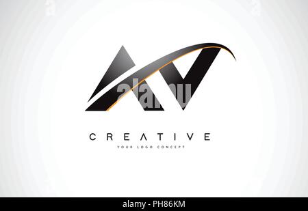AV A V Swoosh Letter Logo Design with Modern Yellow Swoosh Curved Lines ...