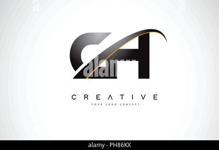 CH C H Swoosh Letter Logo Design with Modern Yellow Swoosh Curved Lines ...