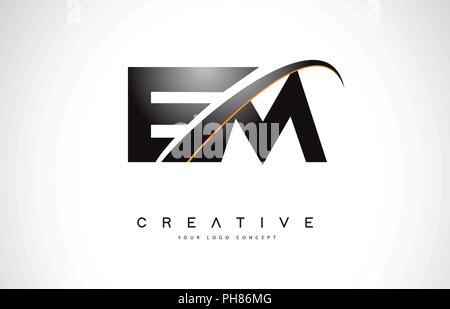 EM E M Letter Logo Design with Swoosh and Black Lines. Modern Creative ...