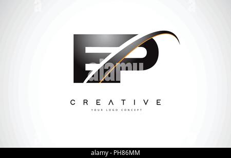EP E P Swoosh Letter Logo Design with Modern Yellow Swoosh Curved Lines ...