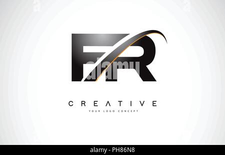 FR F R Swoosh Letter Logo Design with Modern Yellow Swoosh Curved Lines ...