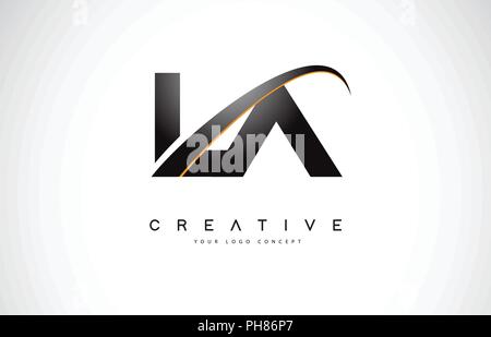 LA L A Swoosh Letter Logo Design with Modern Yellow Swoosh Curved Lines ...