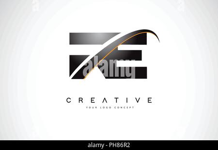 RE R E Swoosh Letter Logo Design with Modern Yellow Swoosh Curved Lines Vector Illustration. Stock Vector
