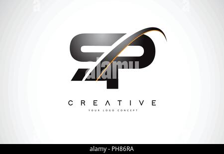 SP S P Letter Logo Design with Swoosh and Black Brush Stroke. Modern ...