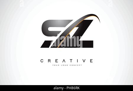 SZ S Z Swoosh Letter Logo Design with Modern Yellow Swoosh Curved Lines Vector Illustration. Stock Vector