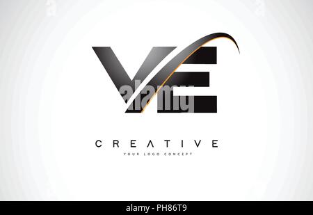 VE V E Swoosh Letter Logo Design with Modern Yellow Swoosh Curved Lines ...