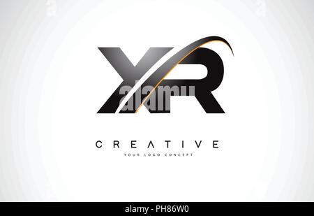 XR X R Swoosh Letter Logo Design with Modern Yellow Swoosh Curved Lines ...