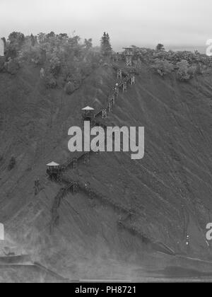 parc de la chute-montmorency montmorency stairs, stairway, mountain B&W fog, fall, falls water quebec, quebec city, canada park hill scene landscape Stock Photo