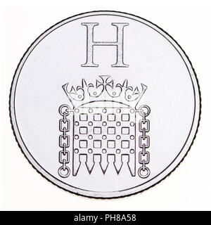 British 10p coin (reverse) from 2018 'Alphabet' series, celebrating Britishness. H - Houses of Parliament Stock Photo